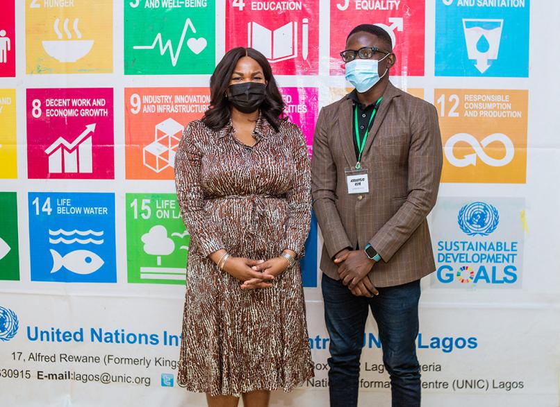 Adekoyejo Kuye with SEforALL CEO Damilola Ogunbiyi at a Youth Roundtable on 9 August 2021