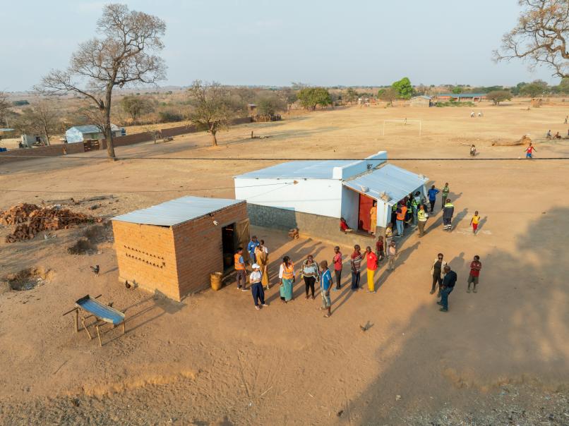 An aerial view of a village milling shop in Kandongwa, Petauke district in Eastern Zambia.
