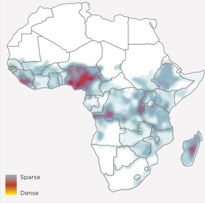 Map of Africa: Health care facilities with no detected electricity access